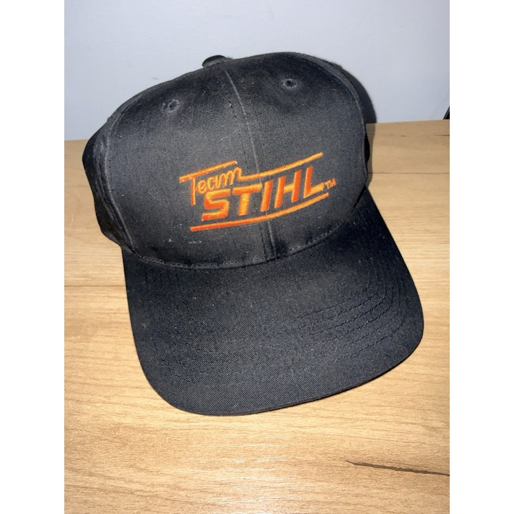 Stihl Outfitters Team Stihl Black Orange Trucker Hat Ball Cap NWOT SNAPBACK